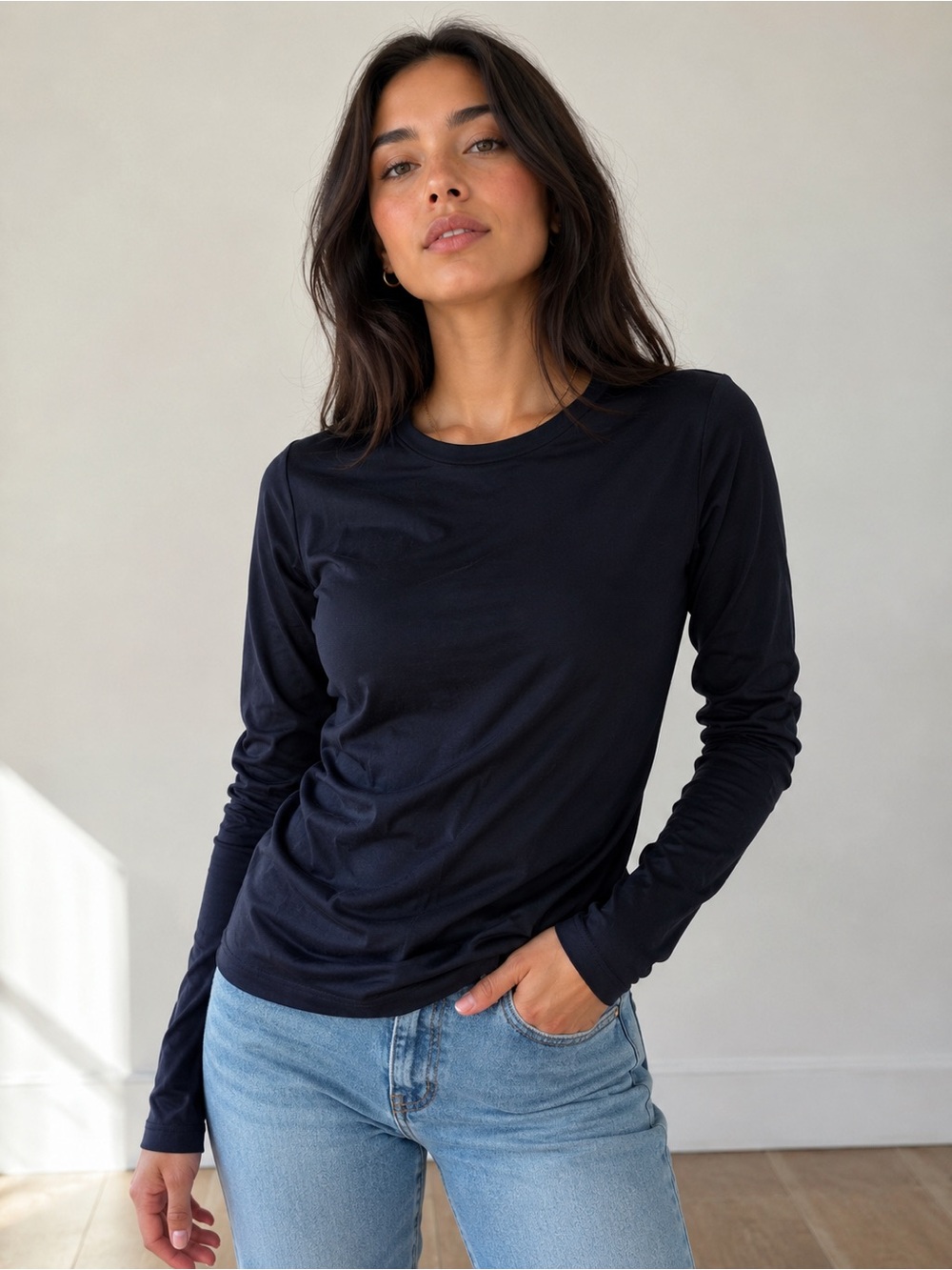 Frank & Oak Classic Long Sleeve Crewneck Top - Black